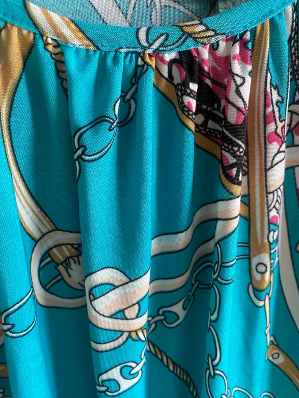 Turquoise Cold-Shoulder Chain-Print Tunic Top - Picture 6 of 9